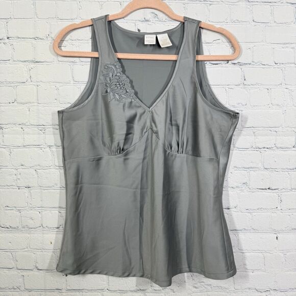 Y2K Camisole Top Women Large Perfect Fit Gray Lace Silky Babydoll Top - Picture 1 of 9